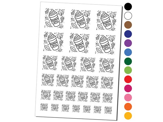 Sniggle Sloth; Pumpkin Spice Latte Coffee Autumn Leaves Temporary Tattoo Water Resistant Fake Body Art Set Collection; Category:Temporary Tattoos; Image:1